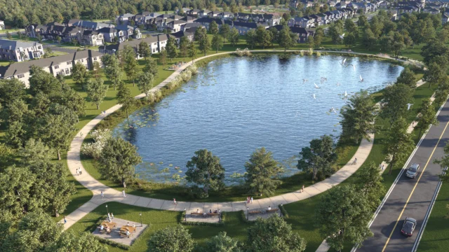 North Hill pond rendering surrounded by green space